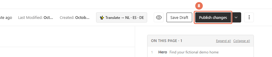 Publish changes highlighted in the page editor
